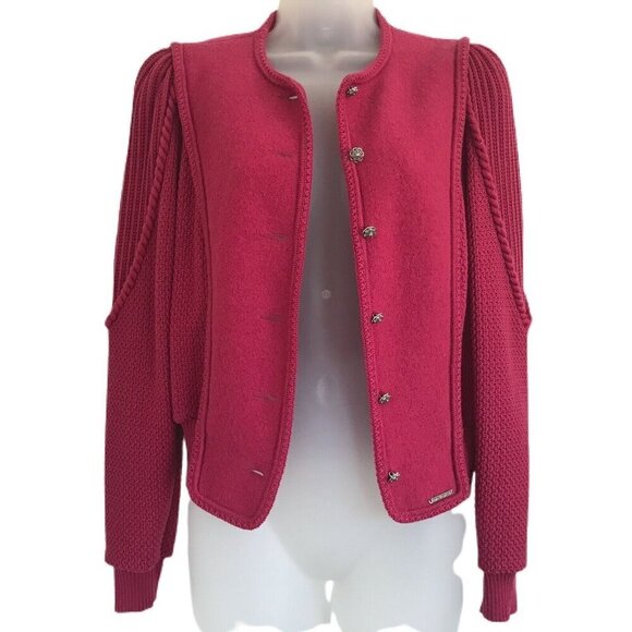 Geiger Austria Pink Boiled Wool Button Front Cardigan Sweater Medium Knit Career - Picture 5 of 12